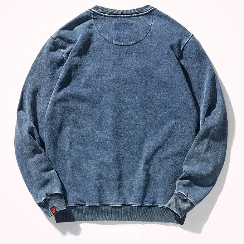 JUMPER American round Neck Sweater Men 's Washed Long-Sleeved Shirt Knitted Sports Pullover