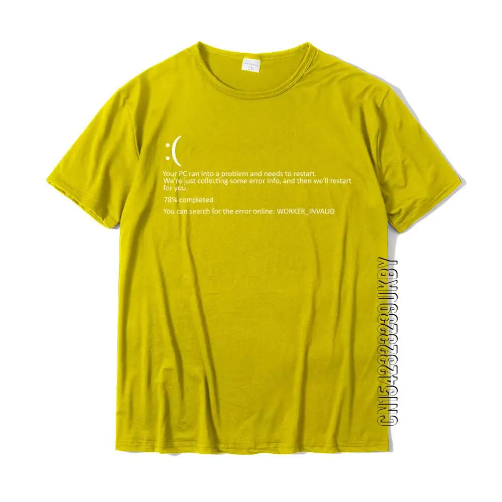 Men Short Sleeve Funny Blue Screen Of Death BSOD Crash Nerd Computer Costume Top T-Shirts Camisa New Coming Men T Shirt Camisa Cotton