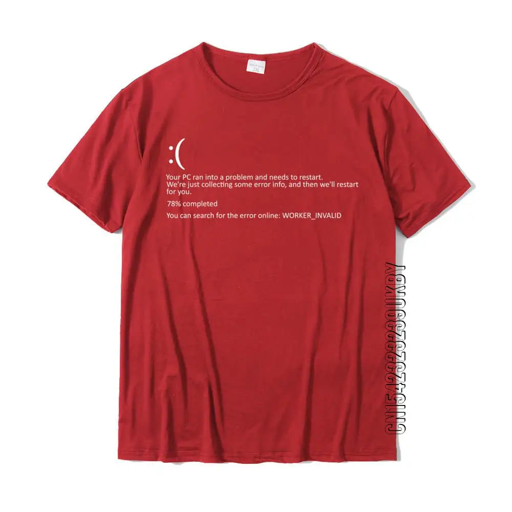 Men Short Sleeve Funny Blue Screen Of Death BSOD Crash Nerd Computer Costume Top T-Shirts Camisa New Coming Men T Shirt Camisa Cotton