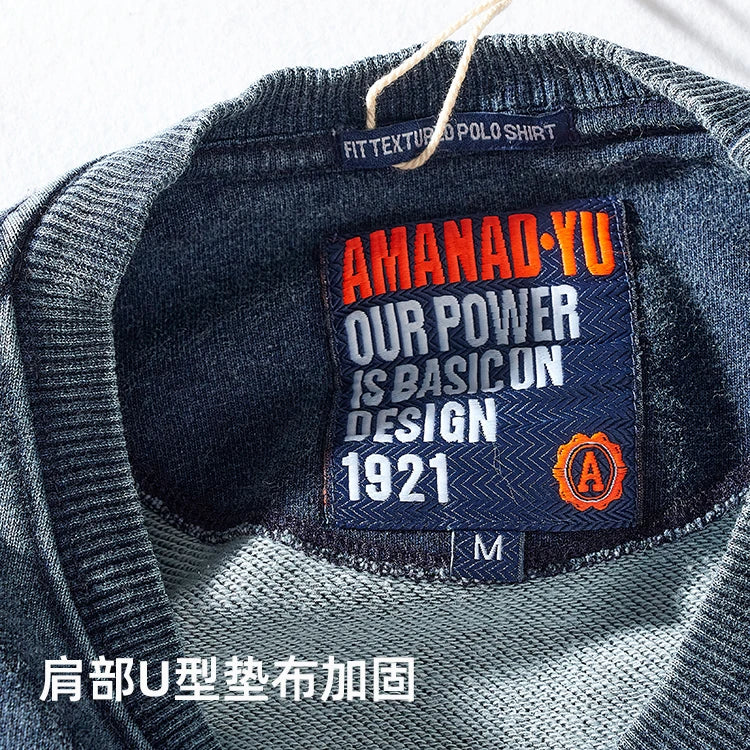 JUMPER American round Neck Sweater Men 's Washed Long-Sleeved Shirt Knitted Sports Pullover