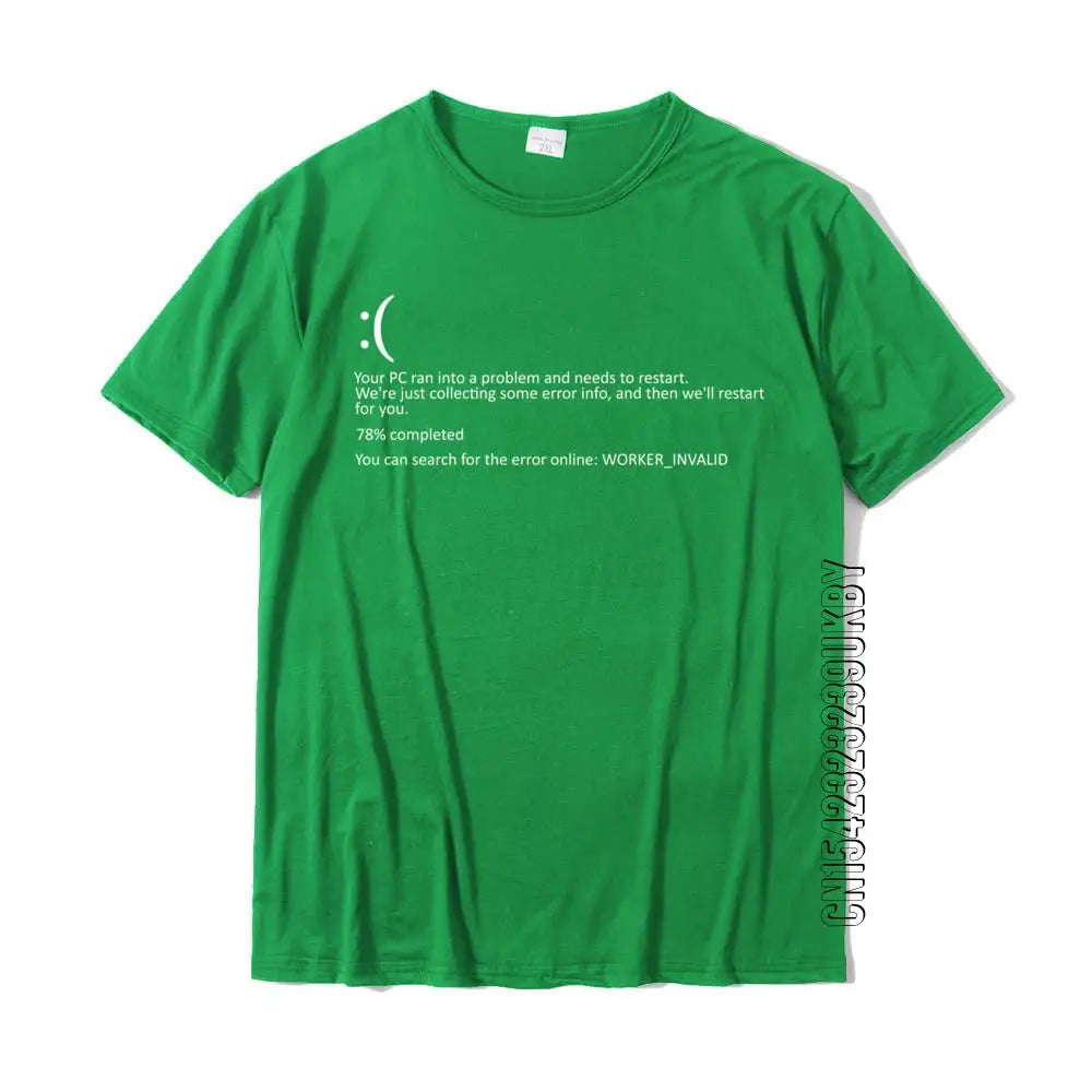 Men Short Sleeve Funny Blue Screen Of Death BSOD Crash Nerd Computer Costume Top T-Shirts Camisa New Coming Men T Shirt Camisa Cotton