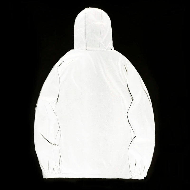 JUMPER NEW SIZE Night Reflective Jackets Double Fabric Windbreaker Hooded Jacket Men Hip Hop Dancer Waterproof Zipper Coats Outwear