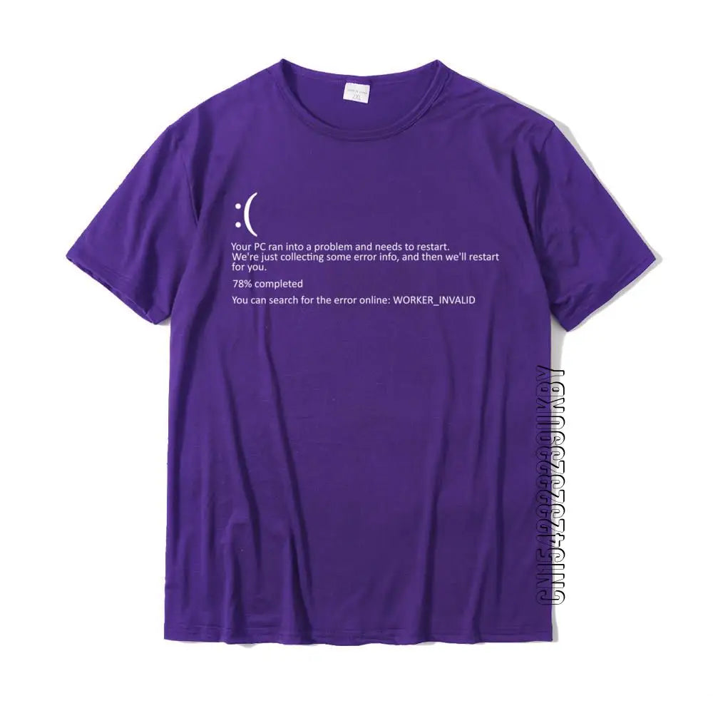 Men Short Sleeve Funny Blue Screen Of Death BSOD Crash Nerd Computer Costume Top T-Shirts Camisa New Coming Men T Shirt Camisa Cotton