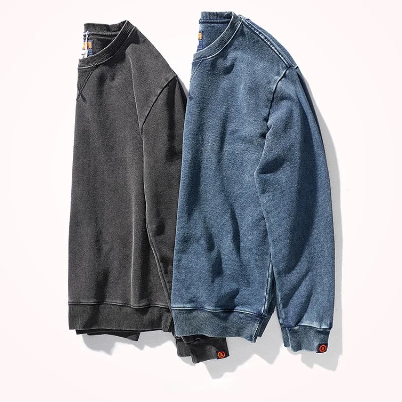 JUMPER American round Neck Sweater Men 's Washed Long-Sleeved Shirt Knitted Sports Pullover