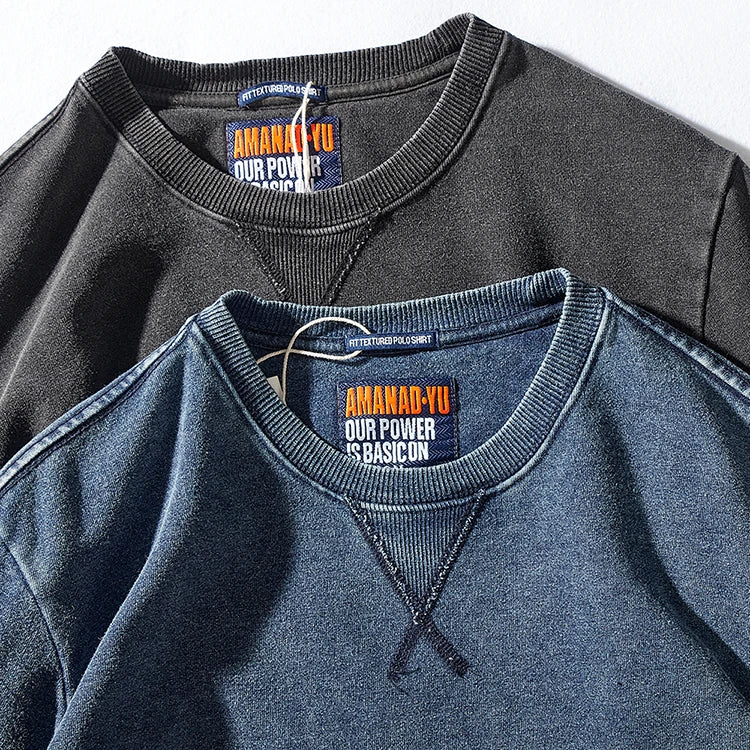 JUMPER American round Neck Sweater Men 's Washed Long-Sleeved Shirt Knitted Sports Pullover
