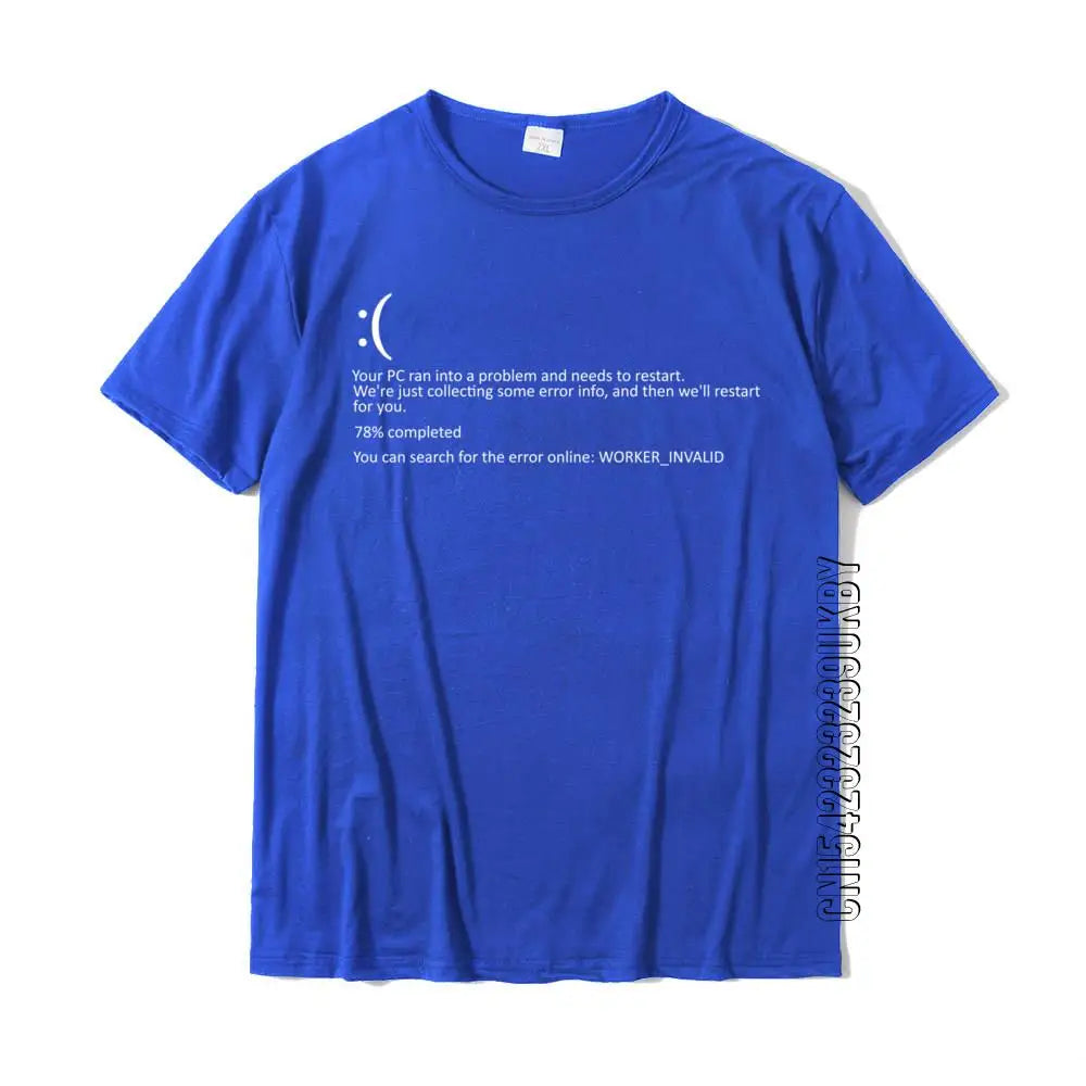 Men Short Sleeve Funny Blue Screen Of Death BSOD Crash Nerd Computer Costume Top T-Shirts Camisa New Coming Men T Shirt Camisa Cotton
