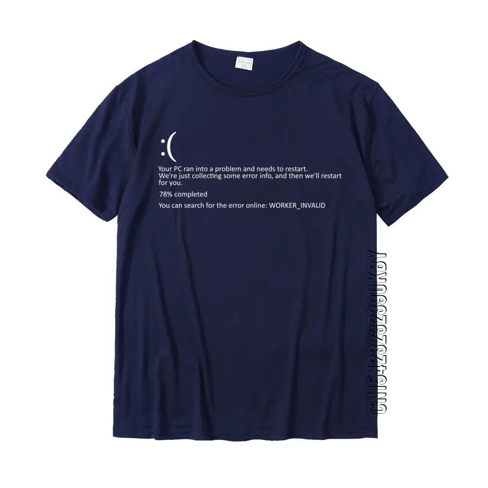 Men Short Sleeve Funny Blue Screen Of Death BSOD Crash Nerd Computer Costume Top T-Shirts Camisa New Coming Men T Shirt Camisa Cotton