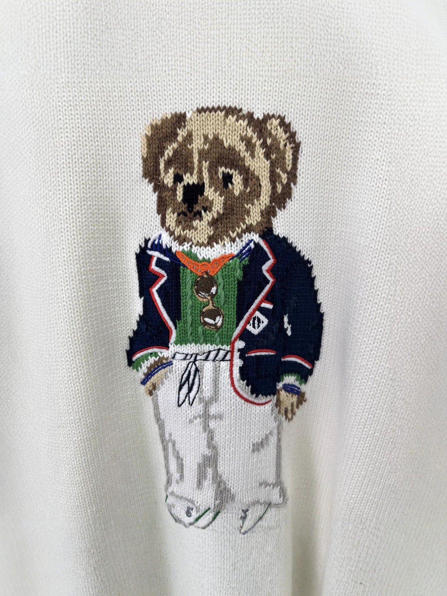 2026 New Pure Cotton Embroidered Bear Crew Neck Knit Sweater for Women, Autumn/Winter, Loose Casual Heavy-Duty Cartoon Sweater