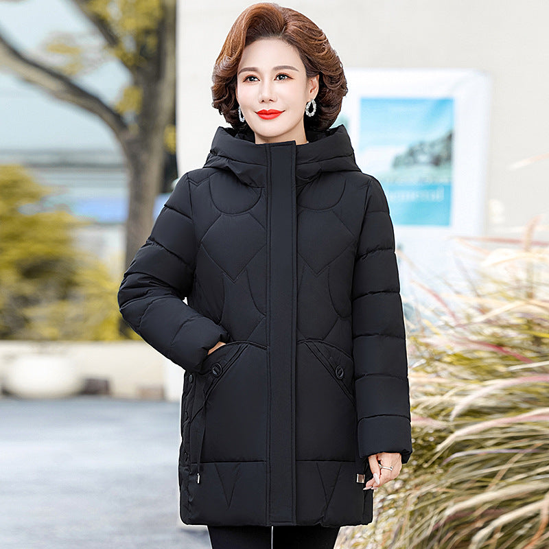2024 winter long mother cotton-padded jacket women's Korean foreign style plus size cotton-padded jacket for middle-aged and elderly warm cotton-padded jacket thick