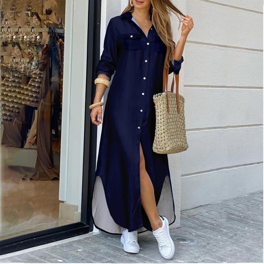 Cross-border women's clothing European and American spring and summer new printed long-sleeved dresses fashionable sexy shirt long skirts
