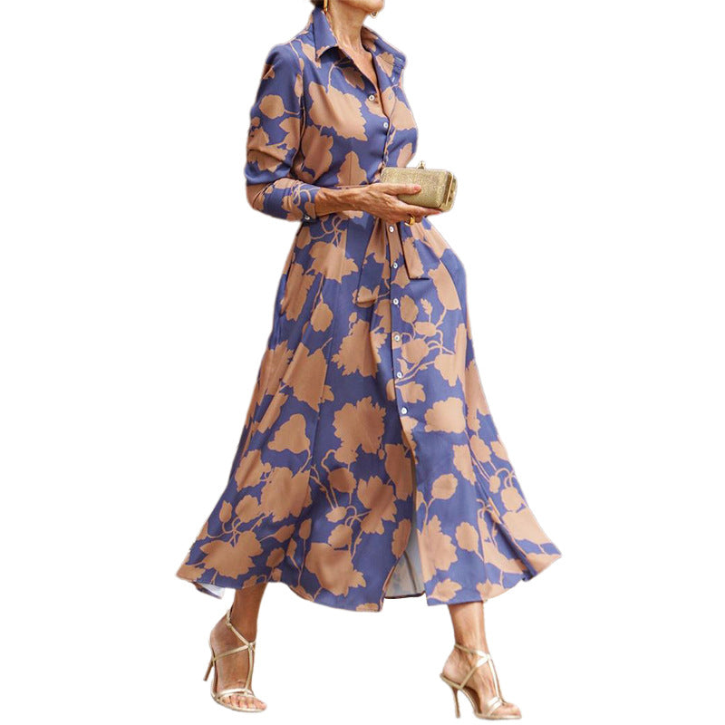 New Cross Border Women's Fashion Temperament Printed Midi Dress in Stock