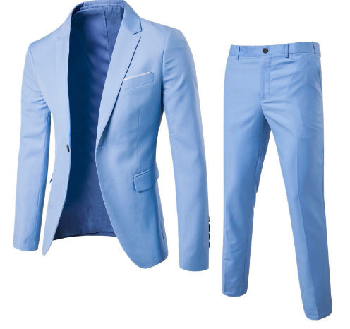 Cross-border new men's solid color slim-fit suit set, youth fashion casual banquet gown two-piece set