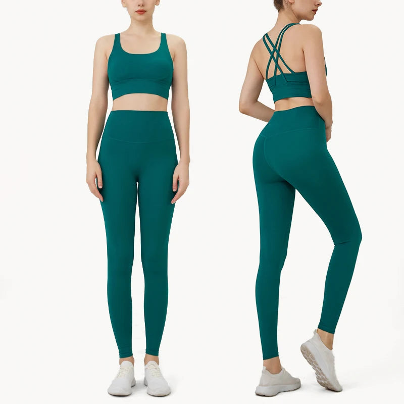 Legging  2 Piece Yoga Clothes Women's Tracksuit Quick Dry Set Breathable Fitness Suit Fitness Clothing Sports Bra Leggings Suit