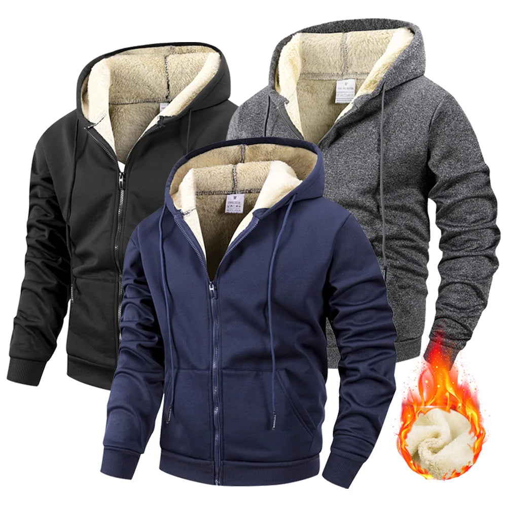 JUMPER Winter Men's Zipper Jacket Fleece Warm Windproof Hoodies Heavyweight Cardigan Casual Sports Long Sleeve Sweatshirts Hooded Coat