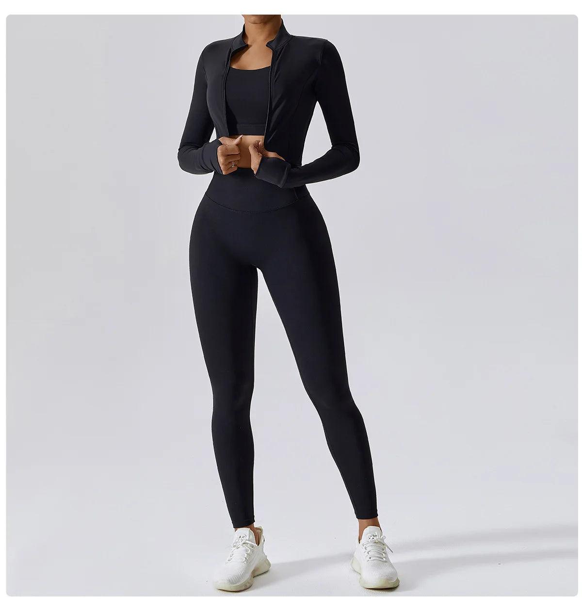 Legging 3PCS Yoga Set Women Workout Sets Sportswear Gym Clothing Fitness zipper Long Sleeve High Waist Leggings Sports Suits Yoga Suit