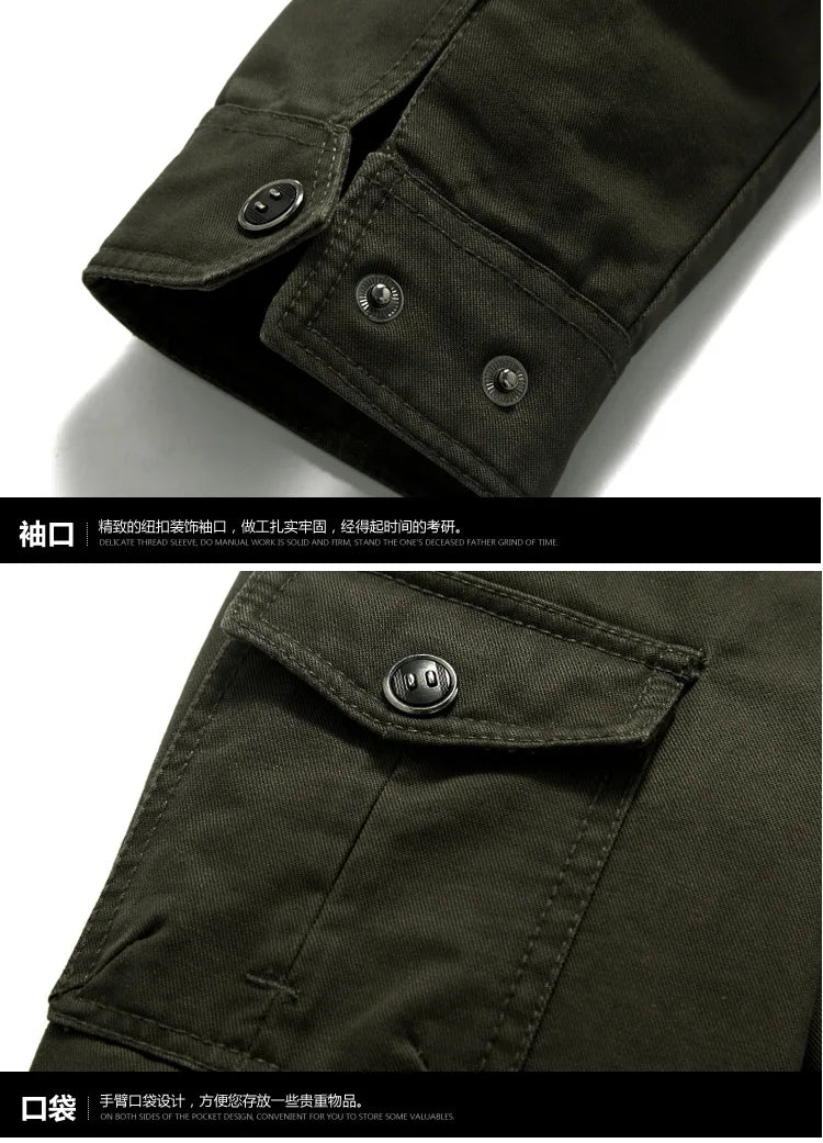 JUMPER High-quality men's military jacket 2023 new multi-pocket collar embroidered sleeve pilot tooling plus size cotton jacket men