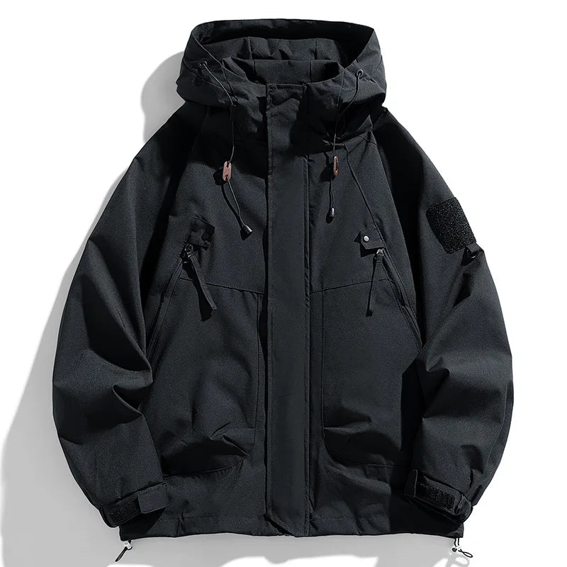 JUMPER Windbreakers Men Hooded Jacket Zipper Coat Cargo Waterproof Black Bomber Camping Loose Thin Softshell Hooded Hiking Jacket