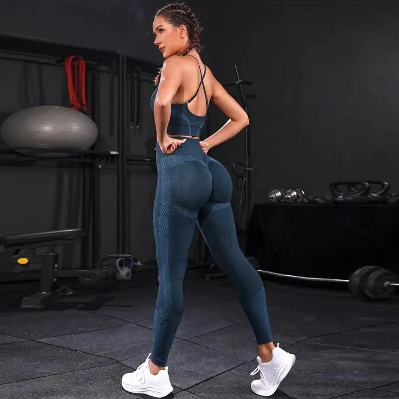 Legging 2 Pieces Women's Tracksuit Seamless Yoga Set Workout Sportswear Gym Clothing High Waist Leggings Fitness Sports Suits