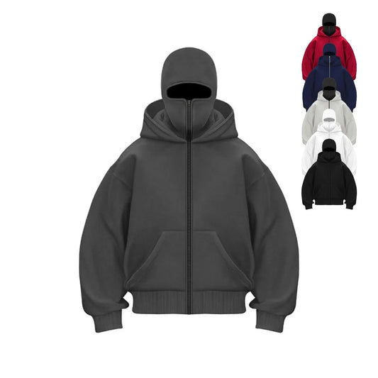 JUMPER Men's Ninja Hooded Loose Y2K Sport Shirt, Street Loose Casual Masked Sweatshirt Windproof Double Hoodie