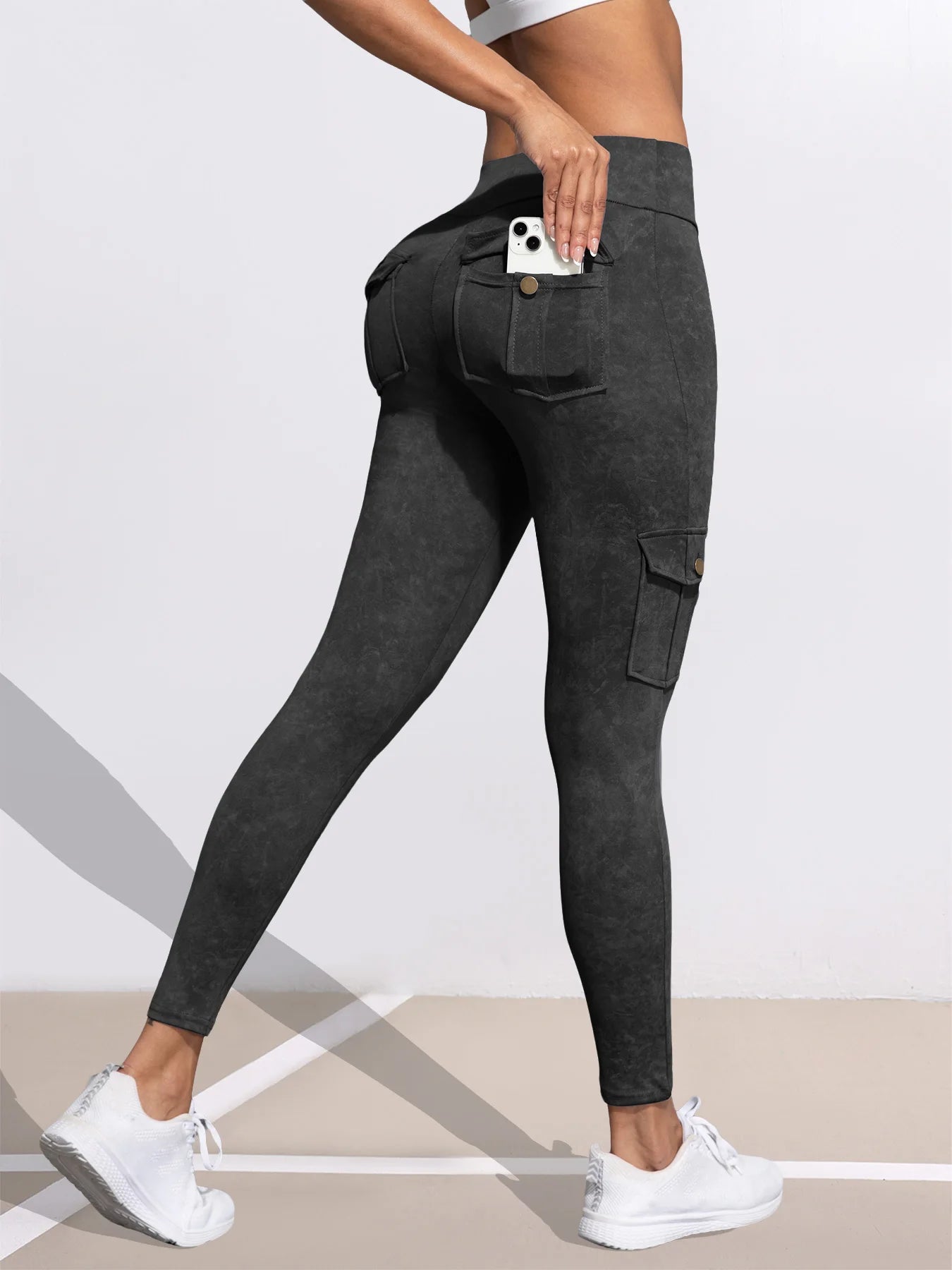 Leggings  1/3 PCS Washed Print Work Pocket Women Leggings Elastic Butt Lifting Fitness Tights 2025 New Athletic Pants Fashion Streetwear