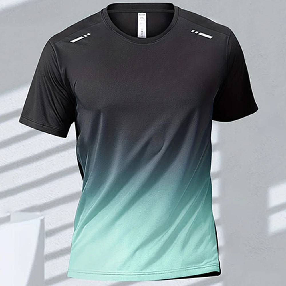 T-Shirts Sports Fitness Sportswear Quick-Drying Gradient Short Sleeve Tops Outdoor Basketball Training Running Men Clothes