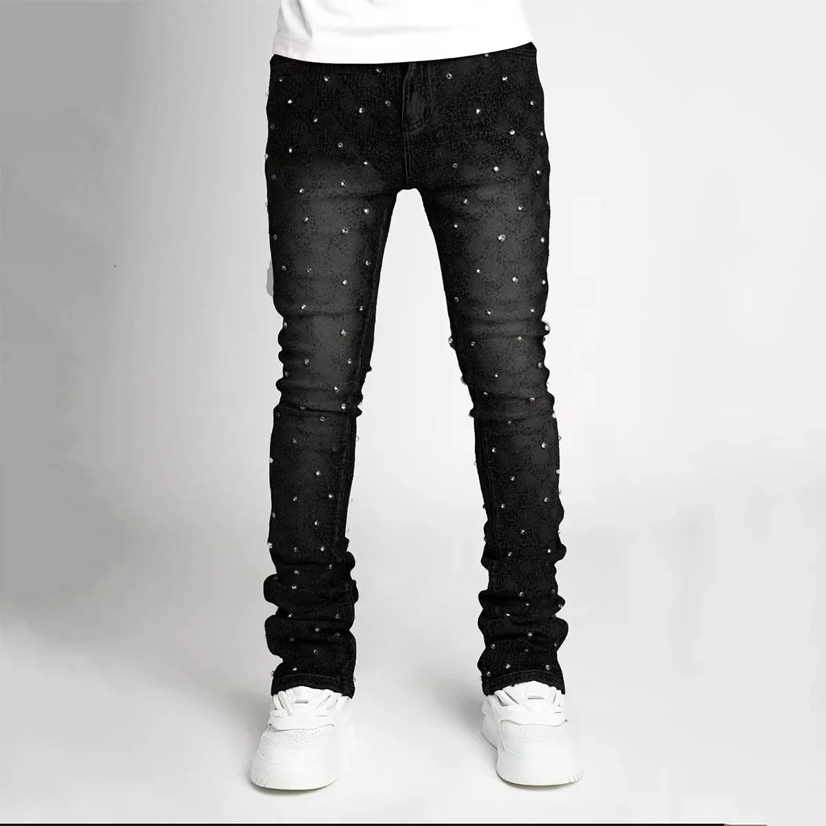 Men and women Harajuku Gothic retro rhinestone retro blue loose jeans pants high waisted wide leg pants