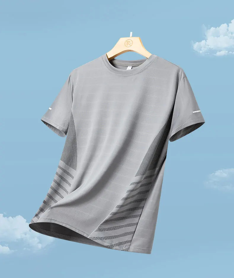 T-shirt Men Summer Ice Silk Thin Top Reflective Printing Quick Dry Short Sleeve Breathable Fitness Sports T-shirt 5XL