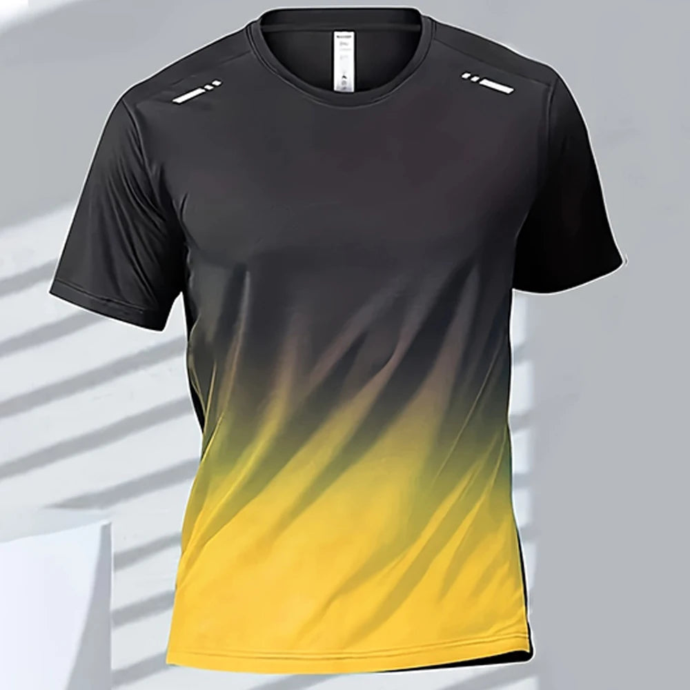 T-Shirts Sports Fitness Sportswear Quick-Drying Gradient Short Sleeve Tops Outdoor Basketball Training Running Men Clothes