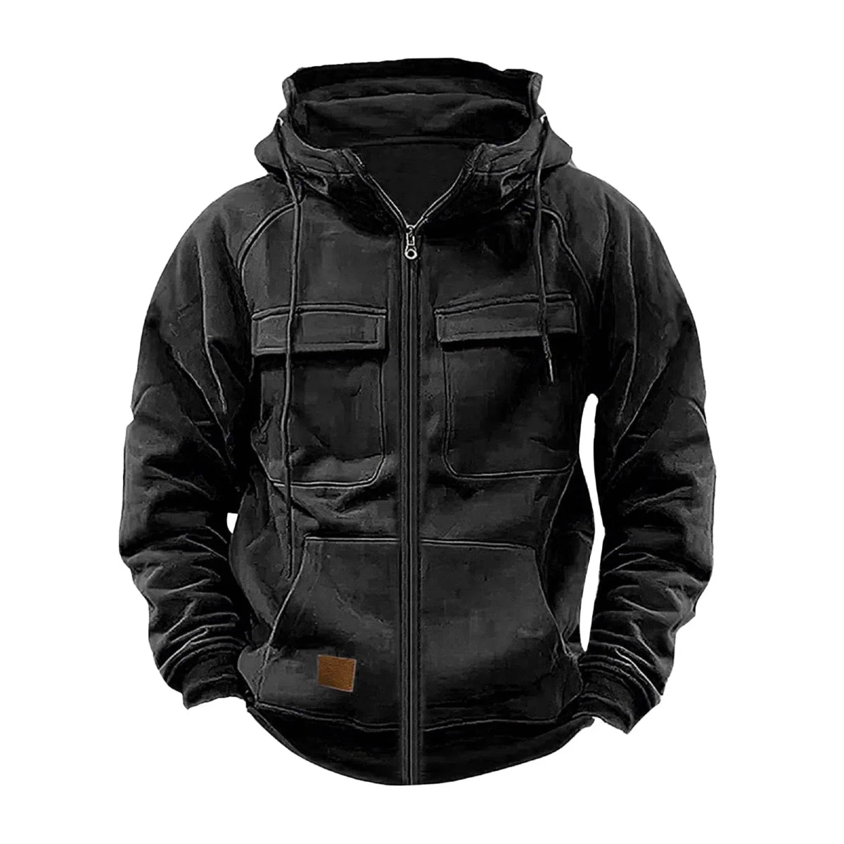 JUMPER Color Zipper Pullover Hooded Sweater Casual Loose Street-Style Multi-Pocket Hooded Sports Coat