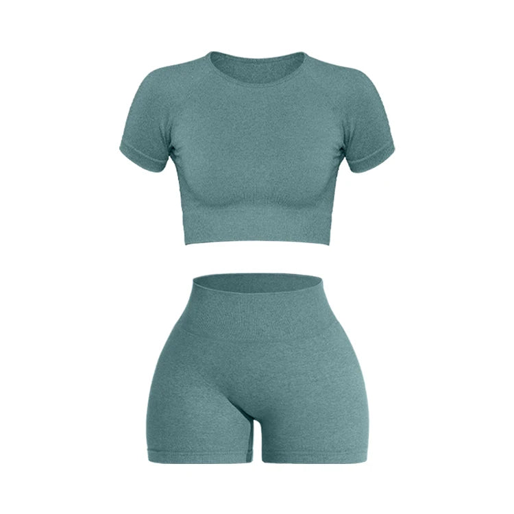 Legging 2PCS Women's Sports Yoga Set Seamless Ribbed Knitted Fitness Sportswear