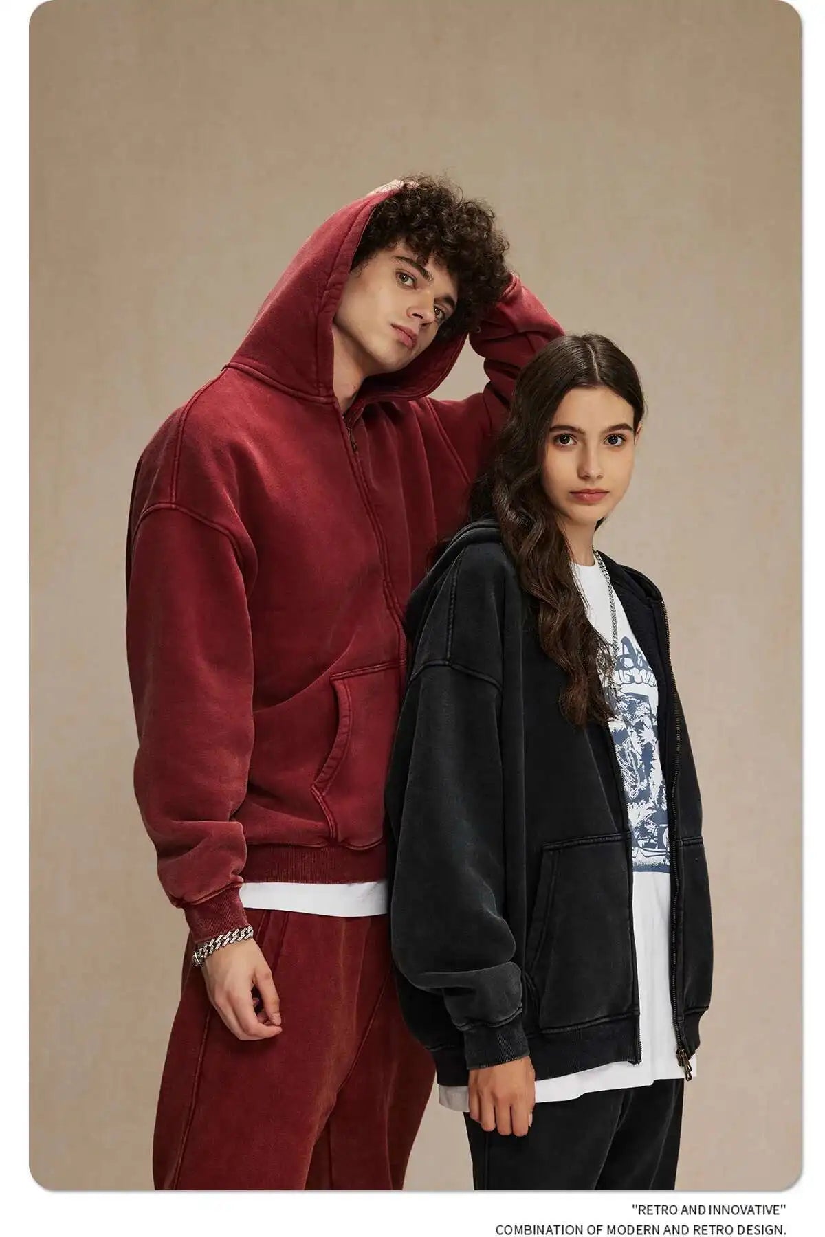 JUMPER Men's Wear Wax Printing Vintage Male Hoodies Oversized Loose Zipper Water Washed Plush Sweatshirt Trendy New 9C9349