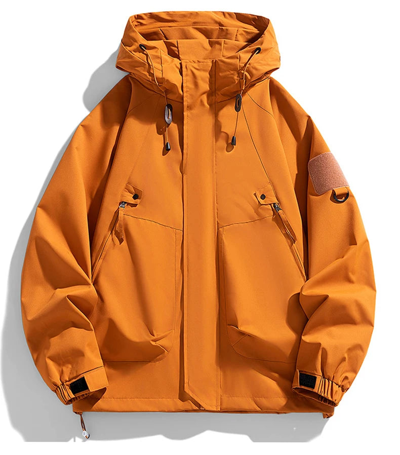 JUMPER Windbreakers Men Hooded Jacket Zipper Coat Cargo Waterproof Black Bomber Camping Loose Thin Softshell Hooded Hiking Jacket