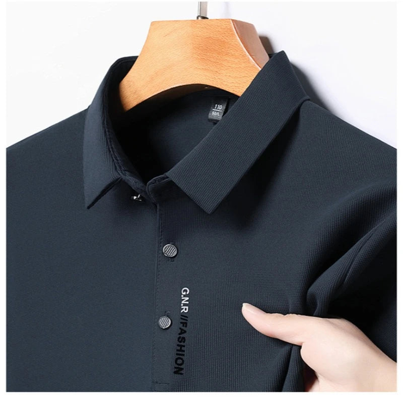 Polo Men's Short Sleeve Solid Color Polo Shirt Breathable Comfortable Elastic Top New Arrivals Casual Business Style
