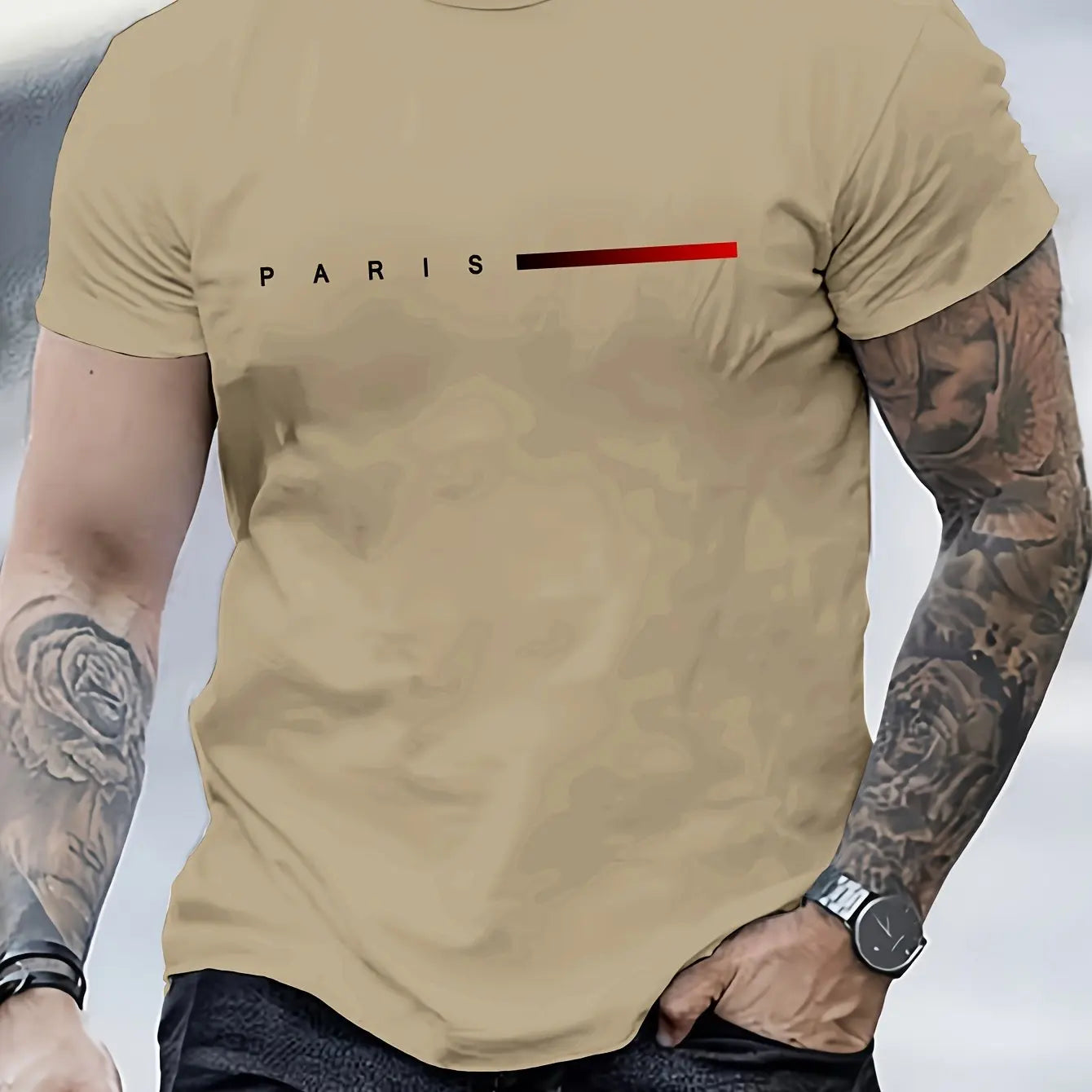Men Short Sleeve cotton summer loose PARIS Creative Letter print casual slim fit round neck short sleeved T-shirt top