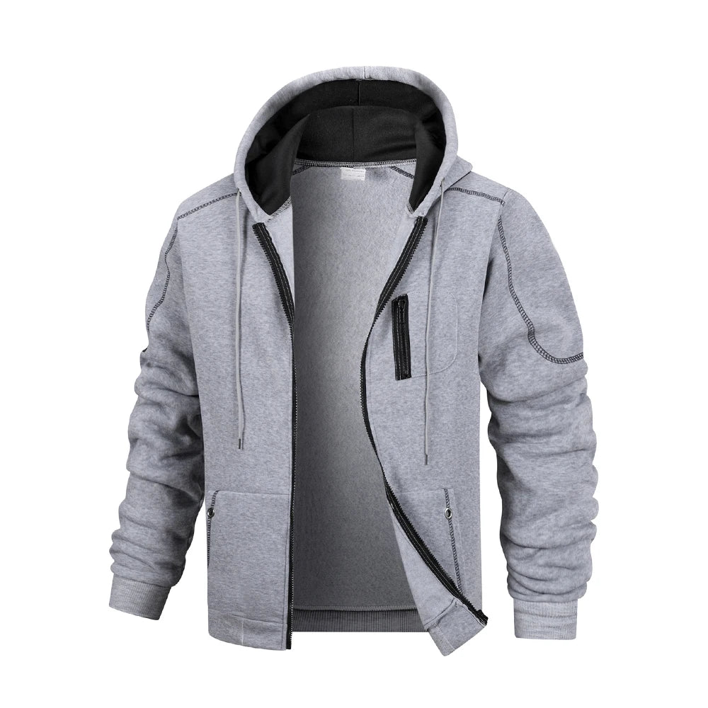 JUMPER Men's Casual Sports Zipper Hoodie Coat Solid Color Cardigan Sweatshirt for Men Clothing Sportswear Slim Fit Casual Jacket