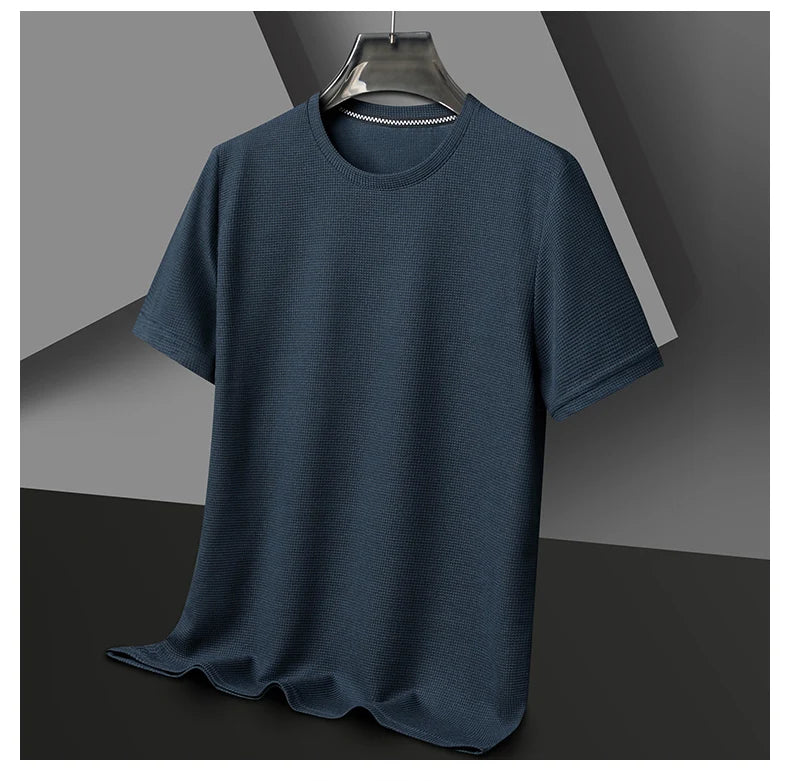 Men Short Sleeve New Summer Waffle Round Neck Short Sleeved T-shirt for Men's Short Sleeved Top