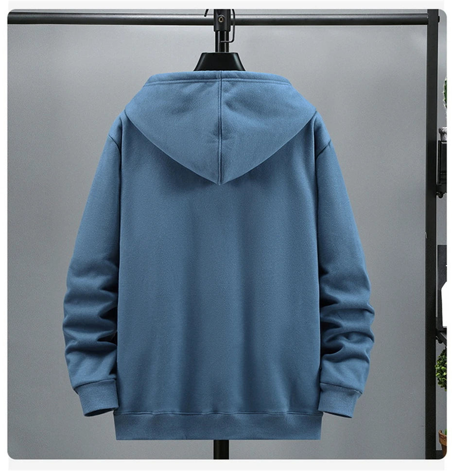 JUMPER Big Size Hoodie Men Autumn Winter Fleece Hoodies Solid Color Jacket Zip Up Hoodies 12XL Blue Black Red Grey