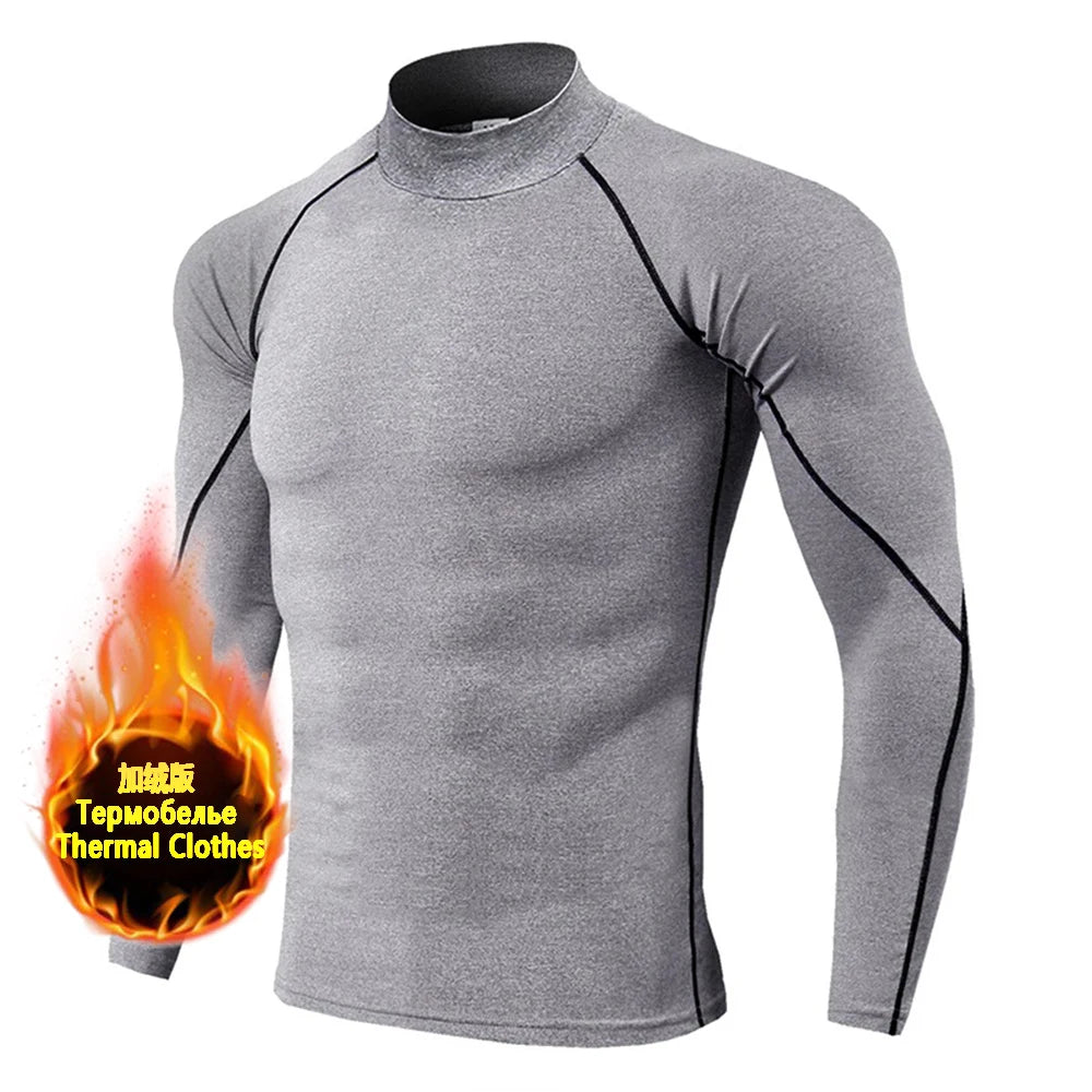 T-shirts Winter Man Compression Shirt Cycling Clothing Warmth Shirt Warm Bottoming Shirt Men Compression T-Shirt Gym Sportswear 2024 New