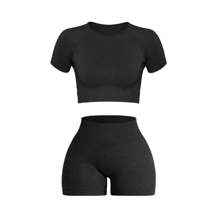 Legging 2PCS Women's Sports Yoga Set Seamless Ribbed Knitted Fitness Sportswear