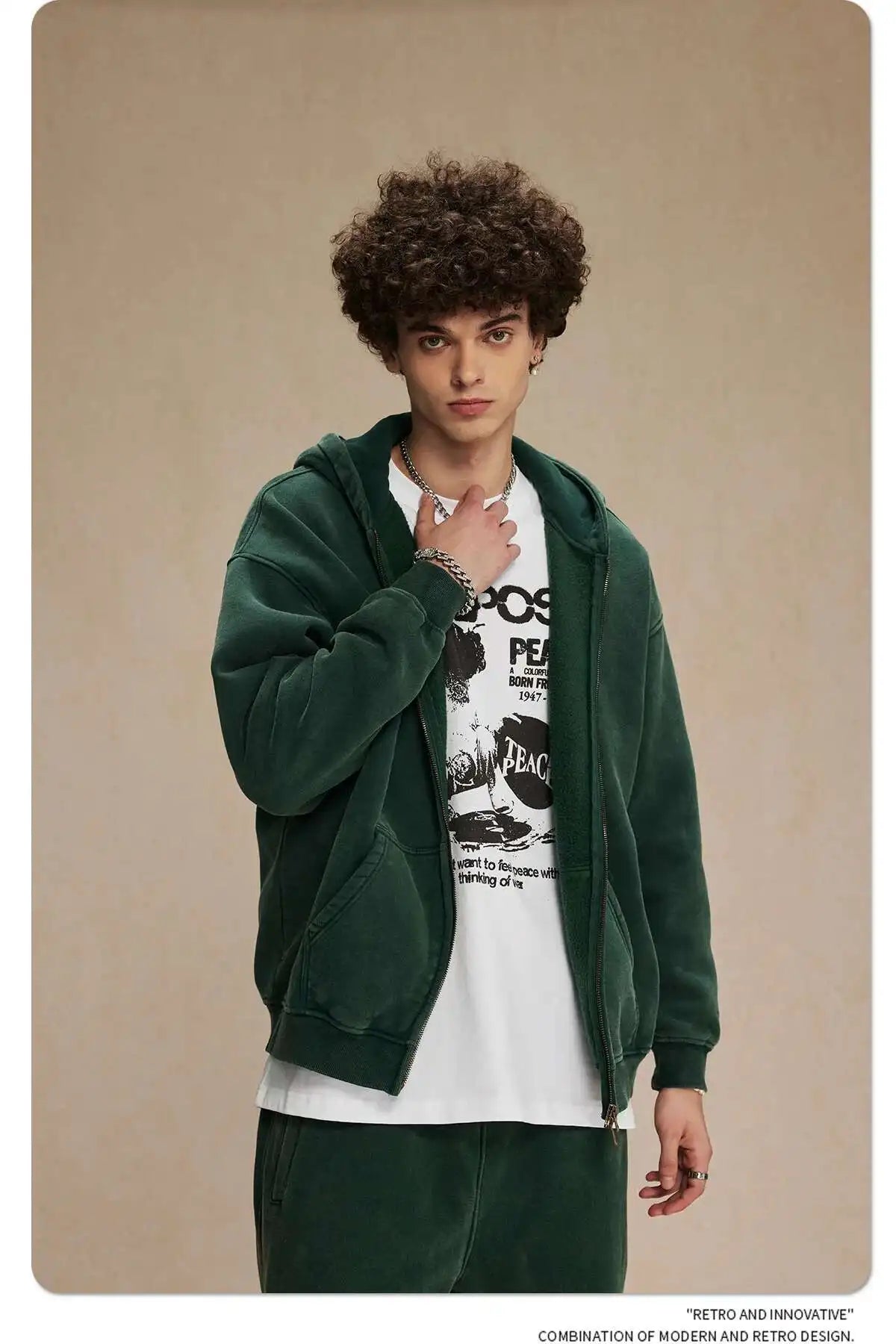 JUMPER Men's Wear Wax Printing Vintage Male Hoodies Oversized Loose Zipper Water Washed Plush Sweatshirt Trendy New 9C9349