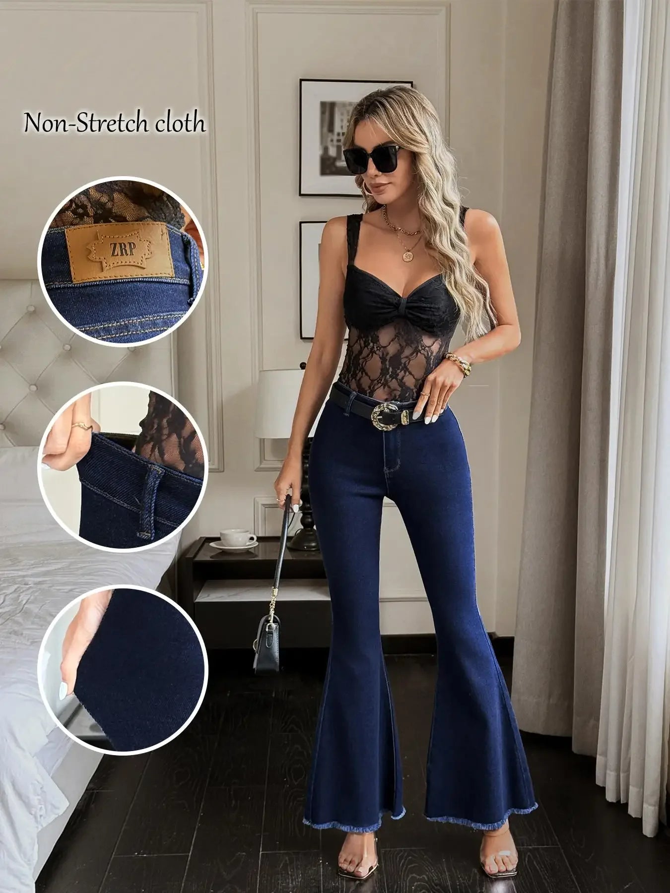 Miss Trendy Plus Size Frayed Hem Flared Denim Pants Fashion-forward High Waist Jeans for Women Street Style Clothing