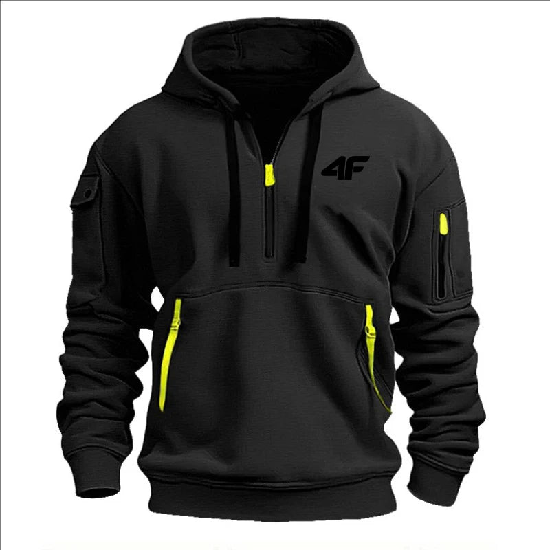 JUMPER Men's hooded sweater casual sports jumper vintage Harajuku long sleeve zipper multi-pocket casual loose coat Street