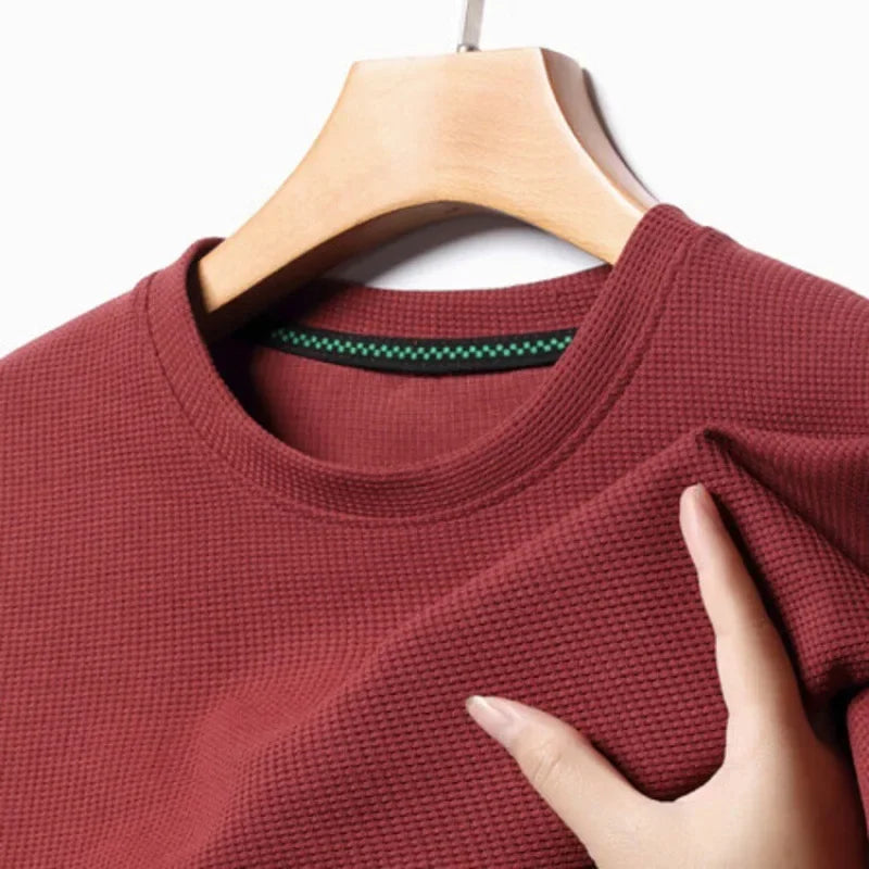 Men Short Sleeve New Summer Waffle Round Neck Short Sleeved T-shirt for Men's Short Sleeved Top