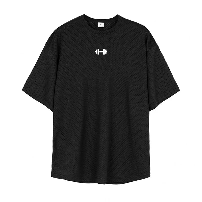 T-shirts Oversized Loose Short Sleeve Quick Dry Shirt Gym Bodybuilding Breathable Cool Mesh Clothing Mens Fitness Workout Muscle T-shirts
