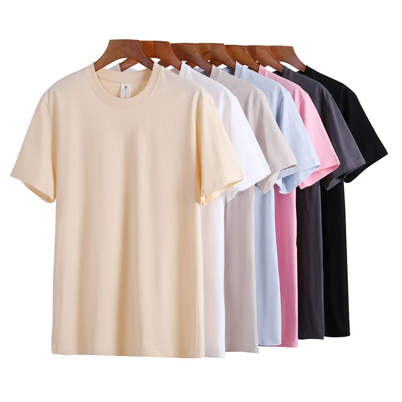 Men Short Sleeve   Oversized Thick Round Neck T-shirt Summer Short Sleeved T-shirt Pure Cotton Solid Color Top Casual Versatile T-shirt