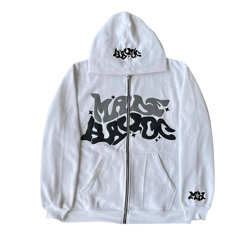 Hoodies Women Long Sleeve Letters Print Zipper Closure Sweatshirt Jacket with Pockets