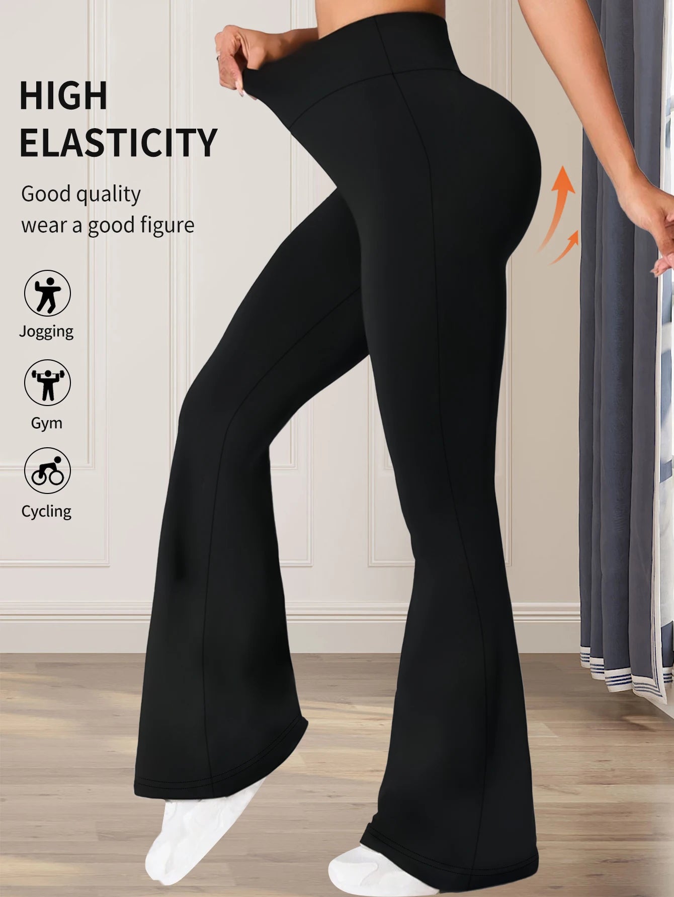 Leggings Women's spring and summer high waisted tight fitting flared pants, slim leg long black pants, thin wide leg pants for slim women