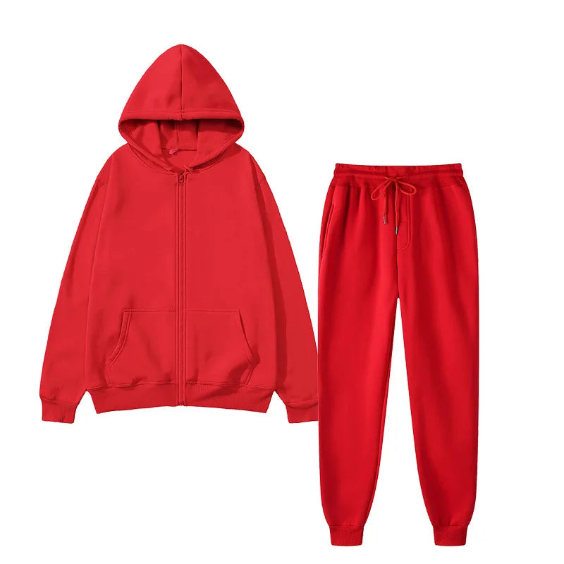 JUMPER New Solid Color Hoodie+pants Two-piece Set Womens Fashionable Casual Sports Set  Size S-3XL Female Suit
