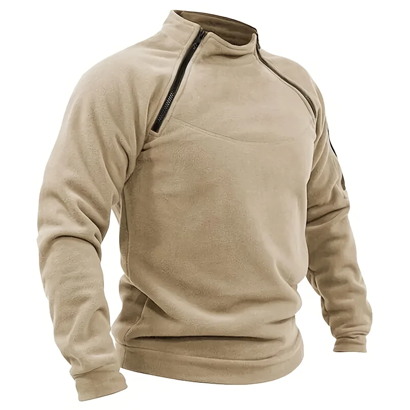 JUMPER Casual Military Sweatshirt Fleece Jacket Standing Collar Pullover Solid Color Sweater Windproof Clothes