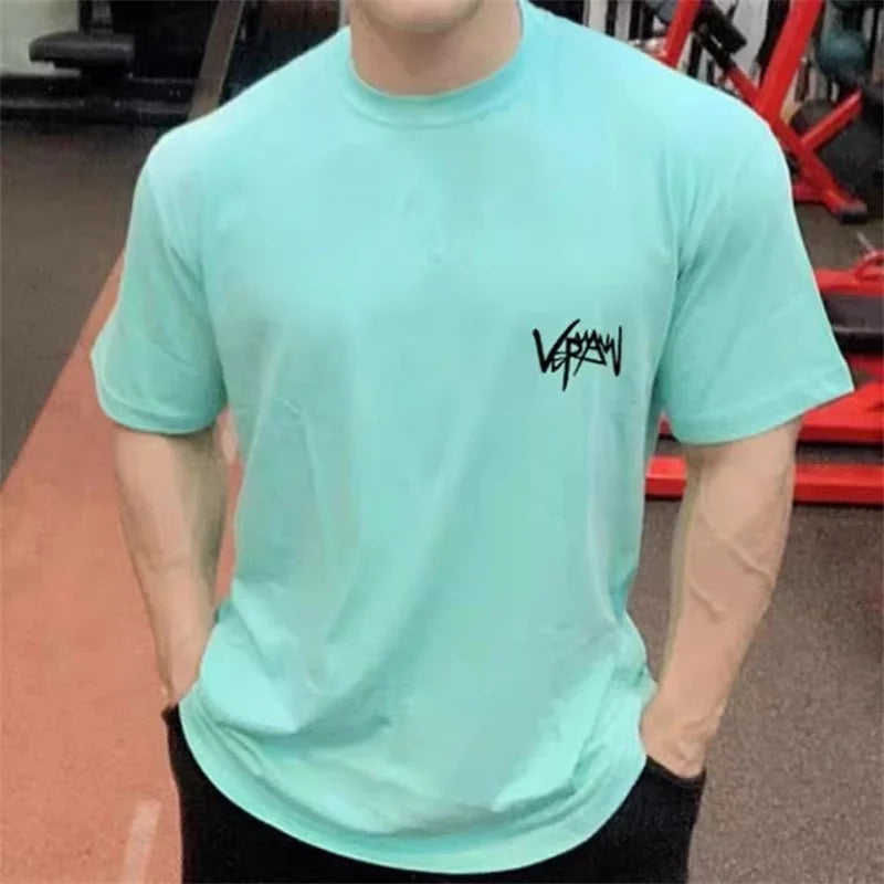 T-shirts Collar  sports  Oversize Cotton Summer Tee Training running shirt Man Streetwear Half Sleeve men T-shirt